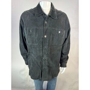 Claiborne Mens Large Suede Leather Button-Up Shirt Jacket Black